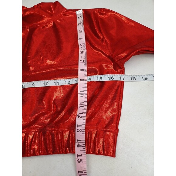 GTM Sportswear Mock Neck Long Sleeve Crop Top Red Shinny Youth L NWT - Picture 7 of 10